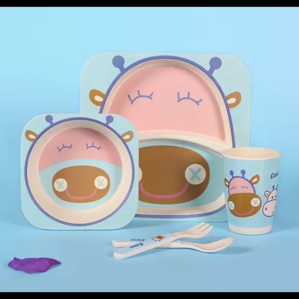 Bamboo Kids Dish Set ~ Cow ~ NWT